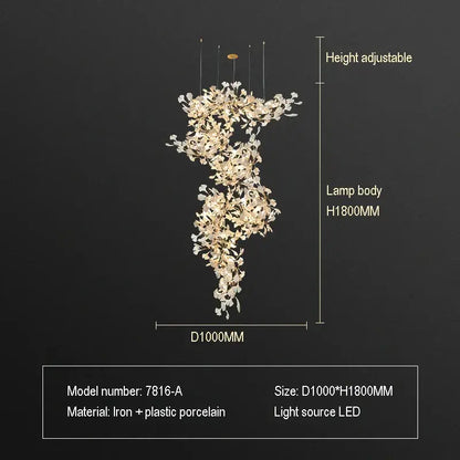 Ginkgo biloba chandelier gold glass pendant light for living room