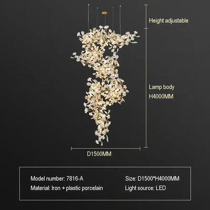 Ginkgo biloba chandelier gold glass pendant light for living room