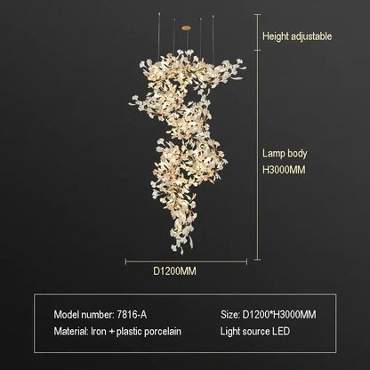 Ginkgo biloba chandelier gold glass pendant light for living room