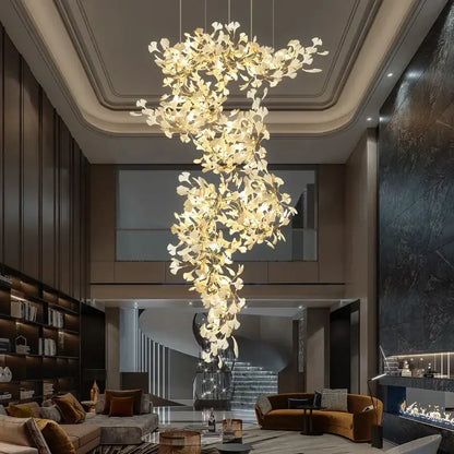 Ginkgo biloba chandelier gold glass pendant light for living room