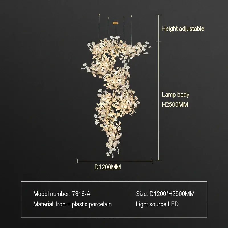 Ginkgo biloba chandelier gold glass pendant light for living room