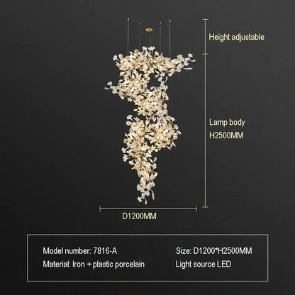 Ginkgo biloba chandelier gold glass pendant light for living room