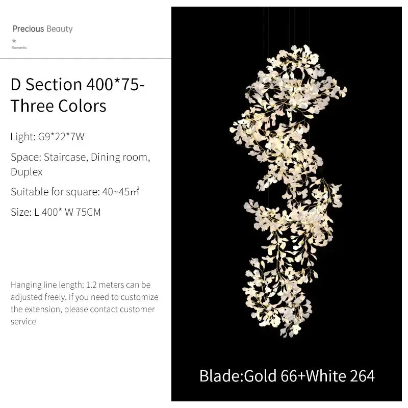 Ginkgo biloba chandelier gold glass pendant light for living room
