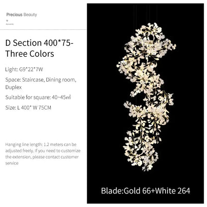 Ginkgo biloba chandelier gold glass pendant light for living room