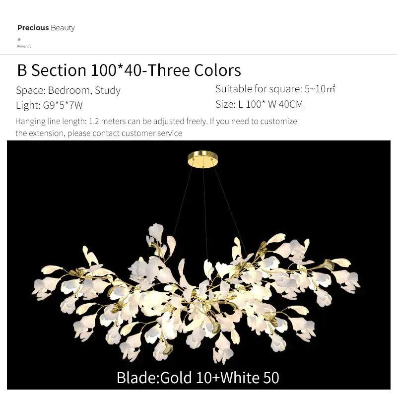 Ginkgo biloba chandelier gold glass pendant light for living room