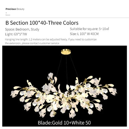 Ginkgo biloba chandelier gold glass pendant light for living room