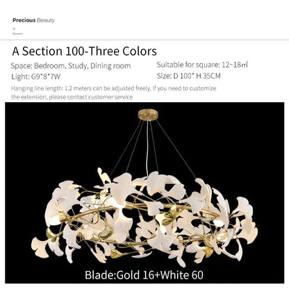Ginkgo biloba chandelier gold glass pendant light for living room