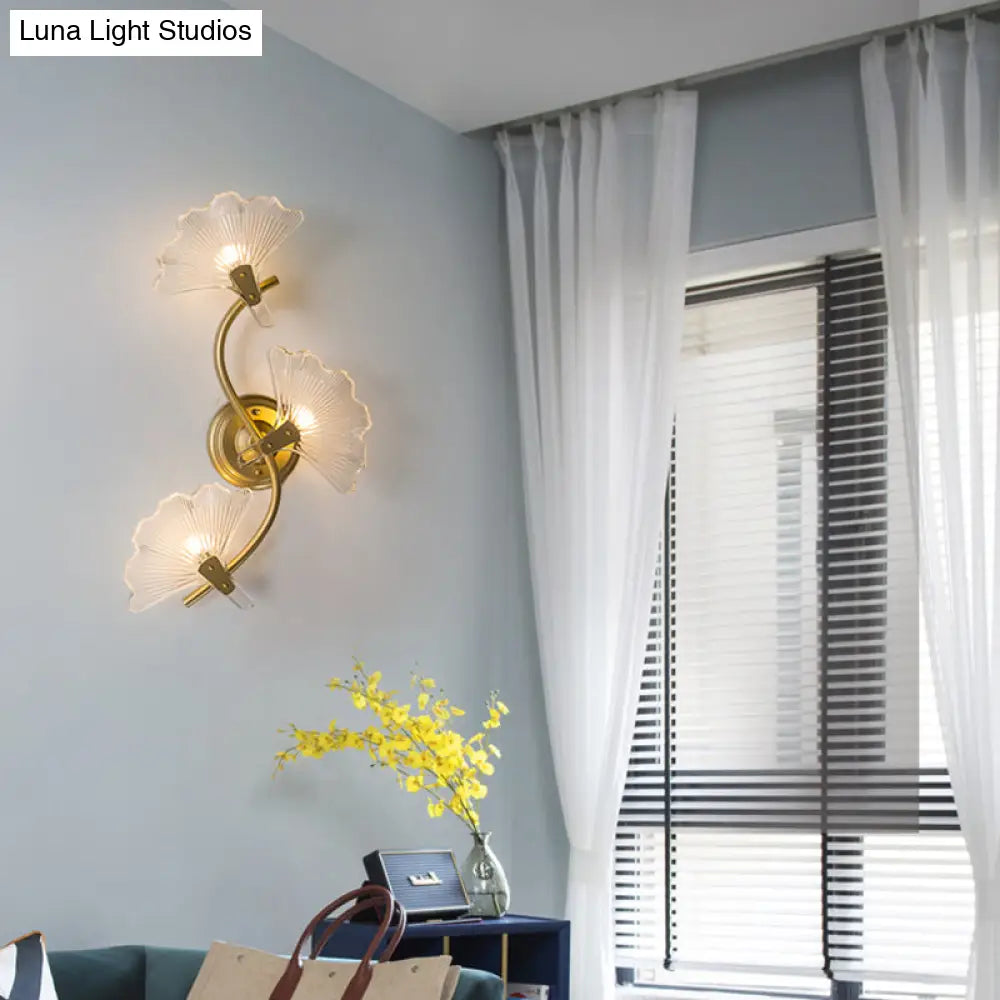 DecorBites™ Ginkgo Leaves Wall Light - Modern Decorative Clear Glass Sconce Lighting in Brass