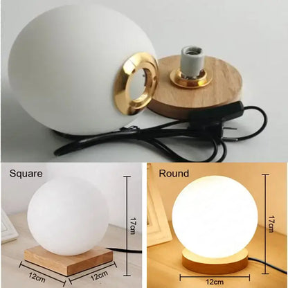 Glass ball led table lamp with wooden base for bedroom night light