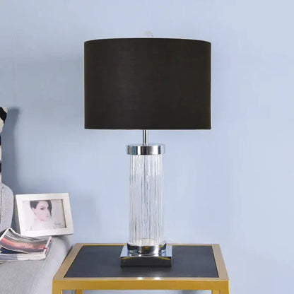 Glass crystal cylinder table lamp with cream shade for bedroom