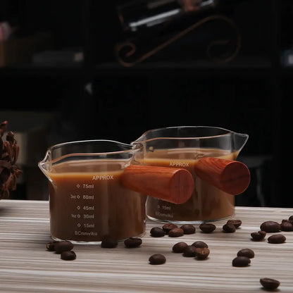 Glass espresso pitcher with wooden handle kitchen measuring cup