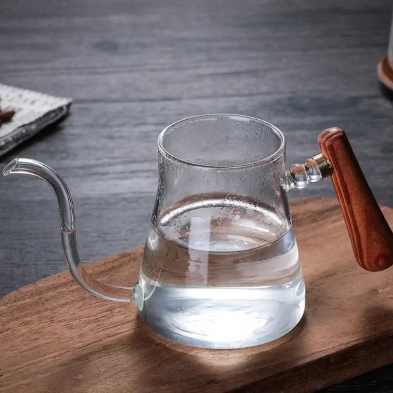 Glass goose beak kettle with wood handle kitchen pour over carafe
