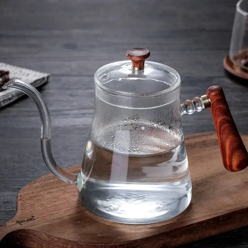 Glass goose beak kettle with wood handle kitchen pour over carafe