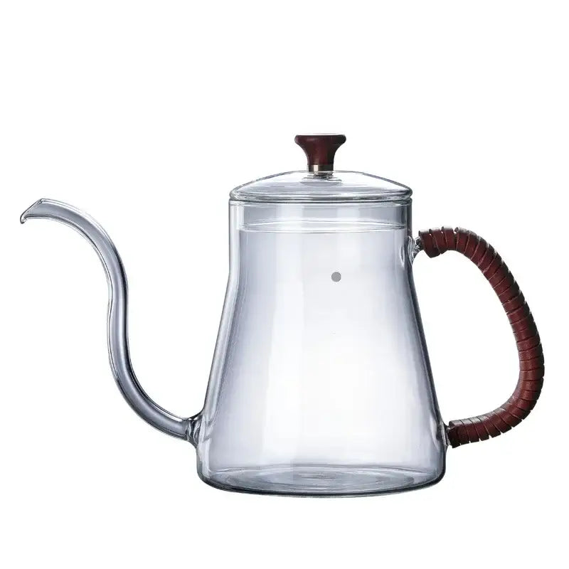 Glass goose beak kettle with wood handle kitchen pour over carafe