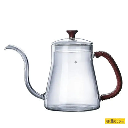 Glass goose beak kettle with wood handle kitchen pour over carafe