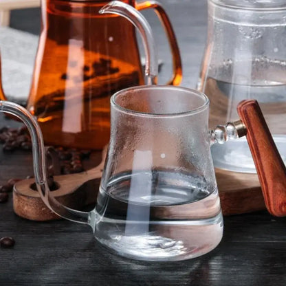Glass goose beak kettle with wood handle kitchen pour over carafe