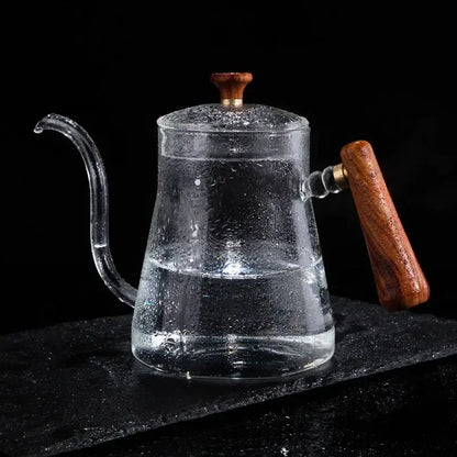 Glass goose beak kettle with wood handle kitchen pour over carafe