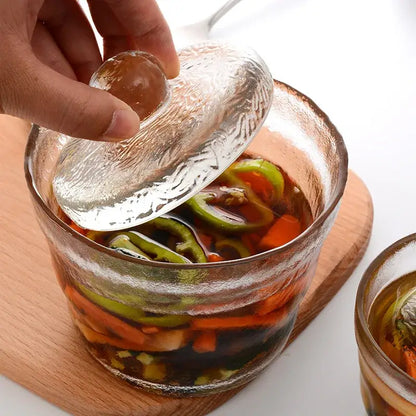 Glass kimchi storage jar with textured lid kitchen pickle container