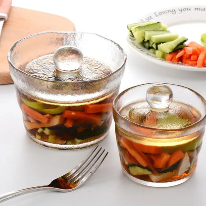Glass kimchi storage jar with textured lid kitchen pickle container