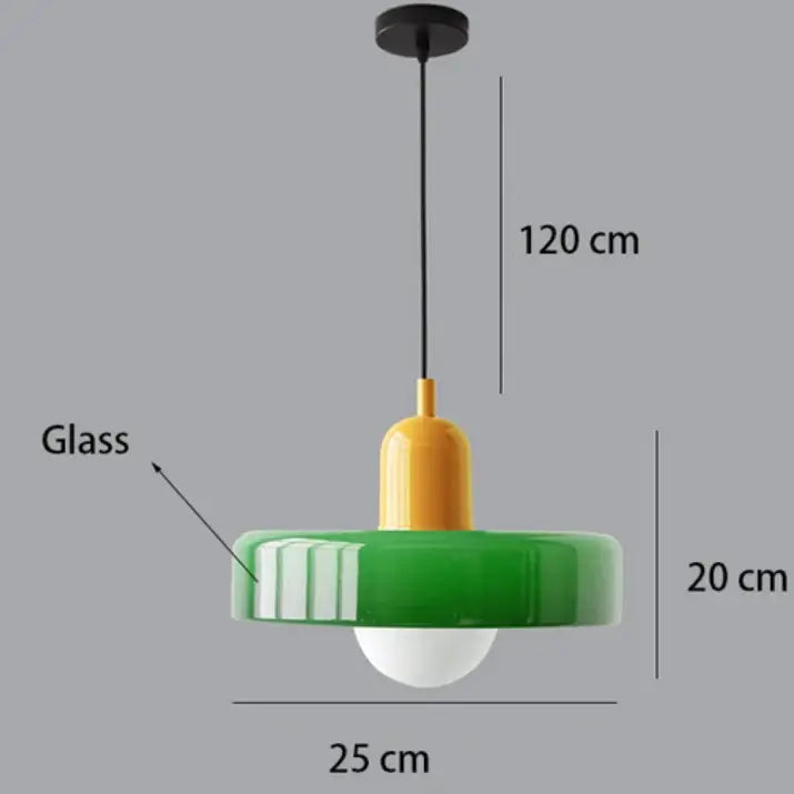 Bauhaus yellow & olive green glass pendant lighting kitchen set