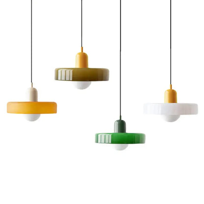 Bauhaus yellow & olive green glass pendant lighting kitchen set