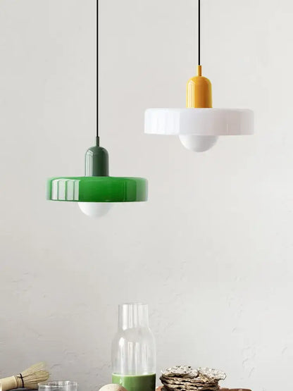 Bauhaus yellow & olive green glass pendant lighting kitchen set
