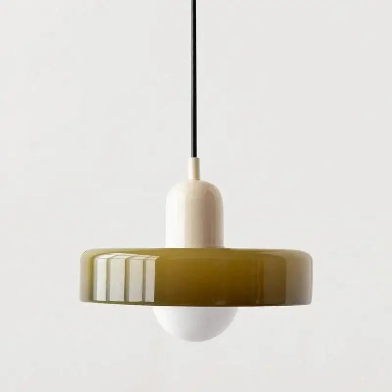 Bauhaus yellow & olive green glass pendant lighting kitchen set
