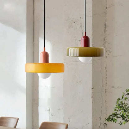 Bauhaus yellow & olive green glass pendant lighting kitchen set