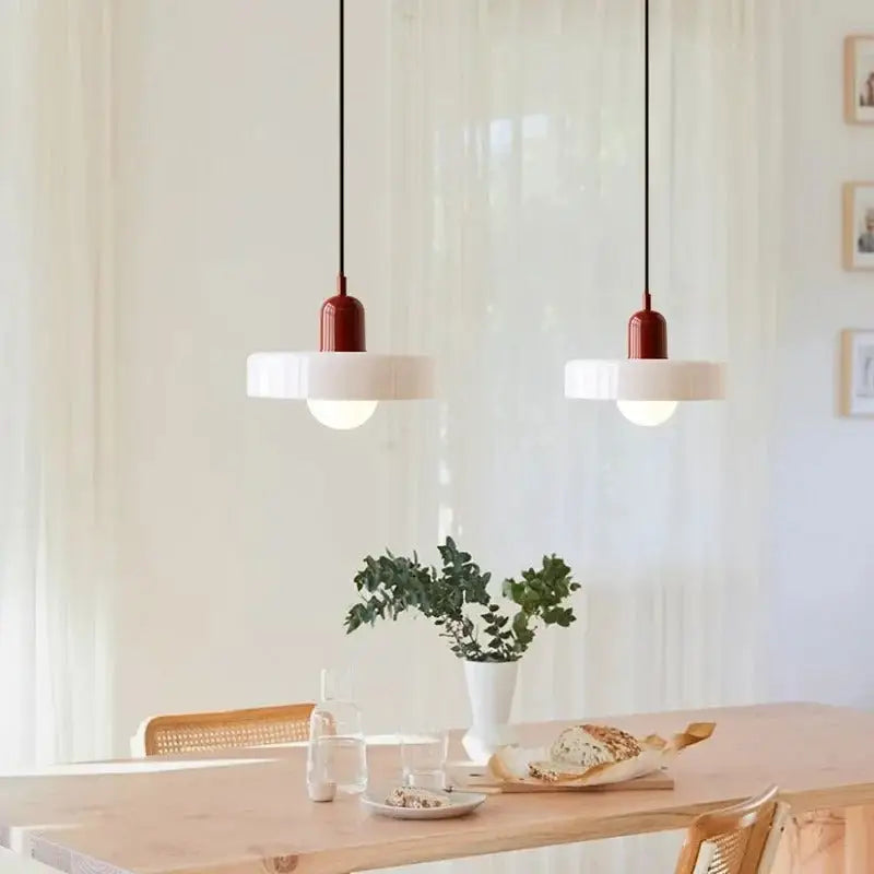 Bauhaus yellow & olive green glass pendant lighting kitchen set
