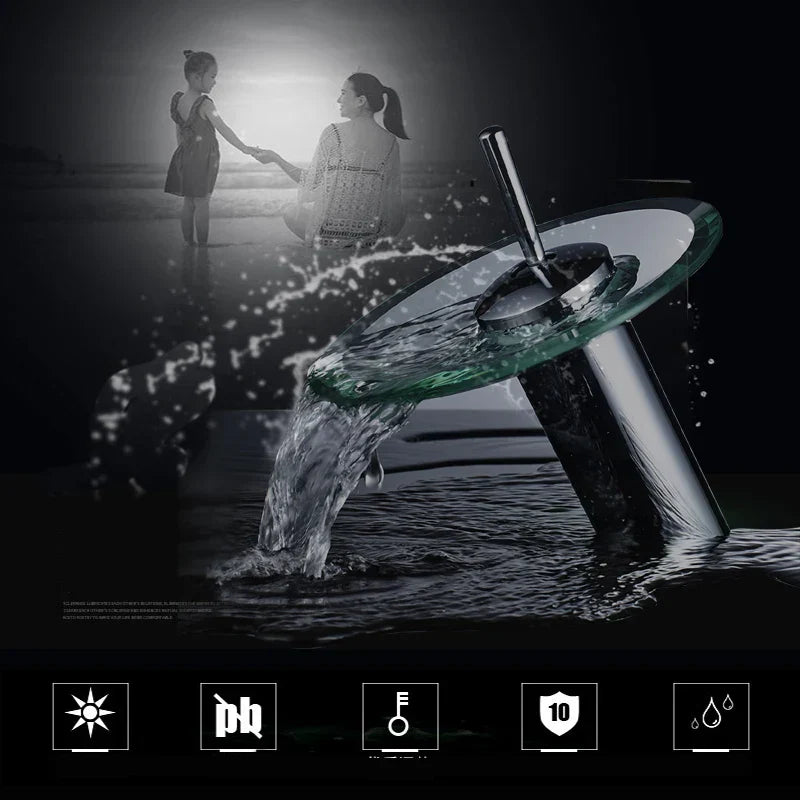DecorBites™ Glass Waterfall Basin Sink Faucet