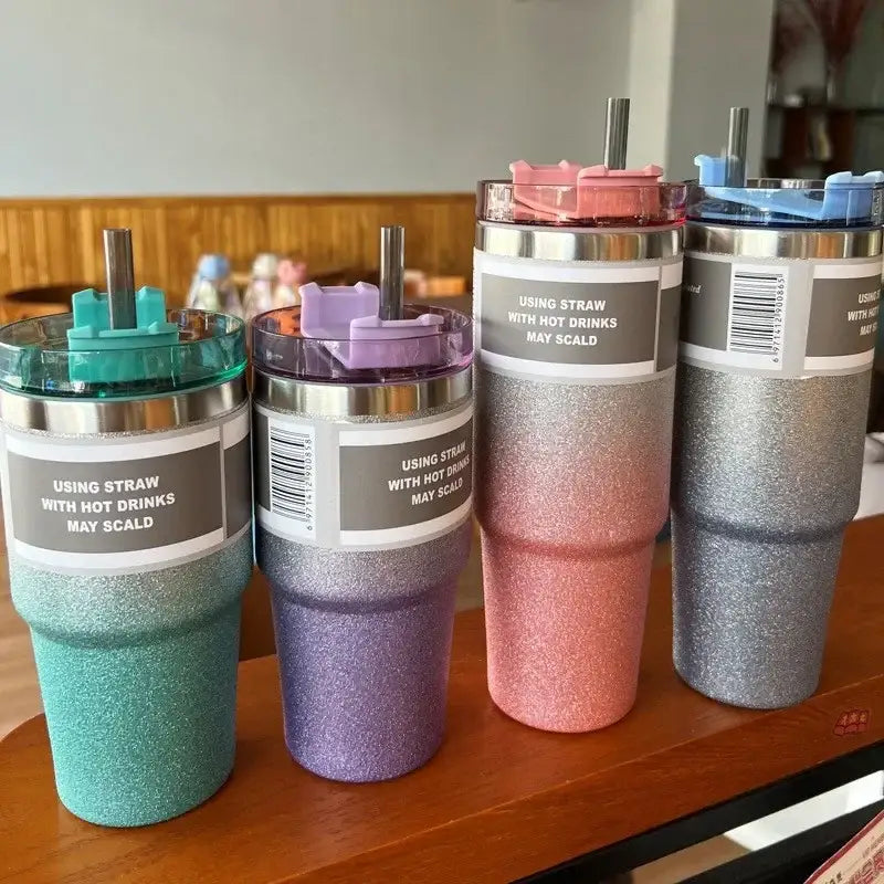 Glitter pink blue & teal stainless steel water bottle kitchen mug