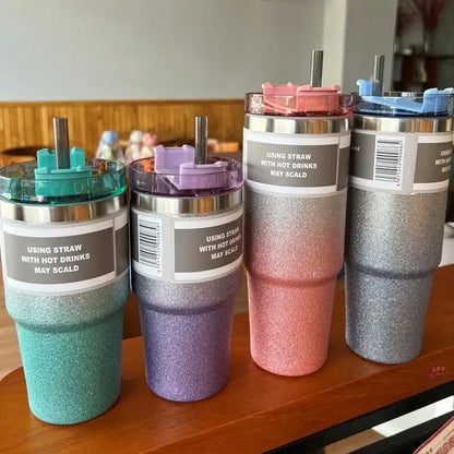 Glitter pink blue & teal stainless steel water bottle kitchen mug