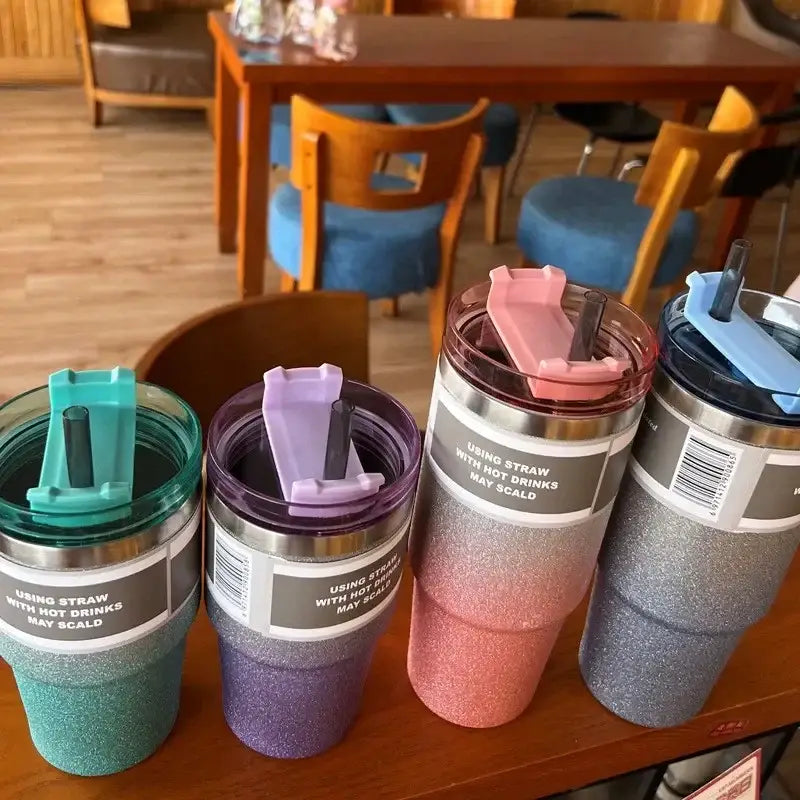 Glitter pink blue & teal stainless steel water bottle kitchen mug