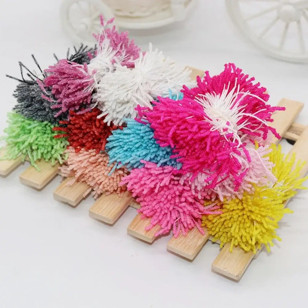 Glitter pom pom mini flower stamen hair ties for kids bedroom