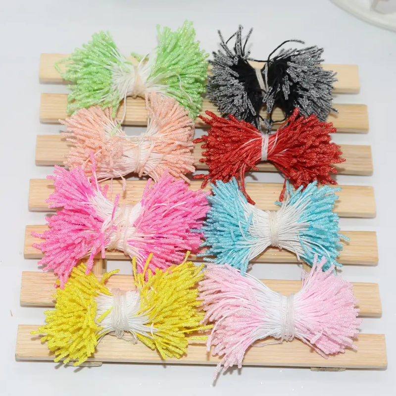 Glitter pom pom mini flower stamen hair ties for kids bedroom