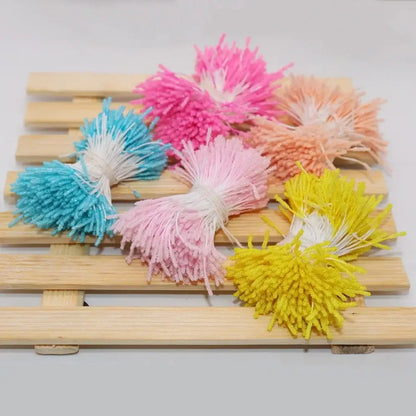 Glitter pom pom mini flower stamen hair ties for kids bedroom