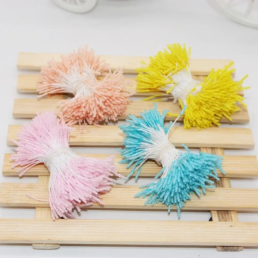 Glitter pom pom mini flower stamen hair ties for kids bedroom