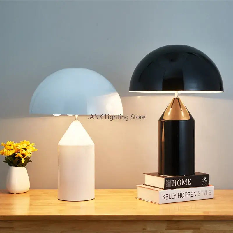 Glossy black and gold metal mushroom table lamp bedroom light