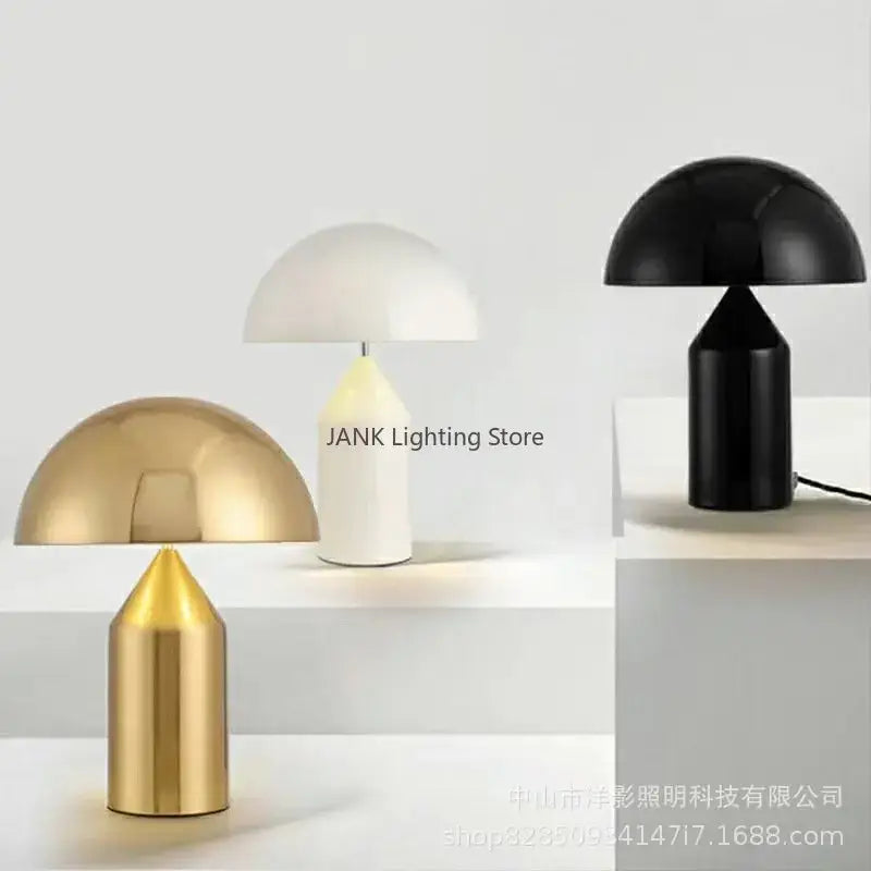 Glossy black and gold metal mushroom table lamp bedroom light