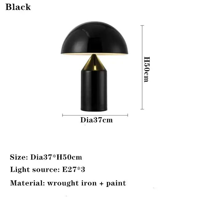 Glossy black and gold metal mushroom table lamp bedroom light