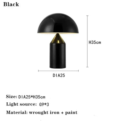 Glossy black and gold metal mushroom table lamp bedroom light