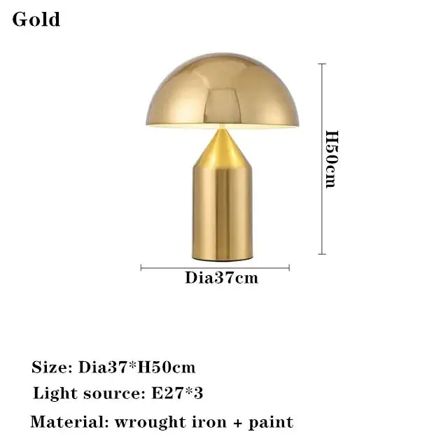 Glossy black and gold metal mushroom table lamp bedroom light