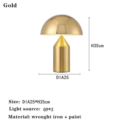 Glossy black and gold metal mushroom table lamp bedroom light