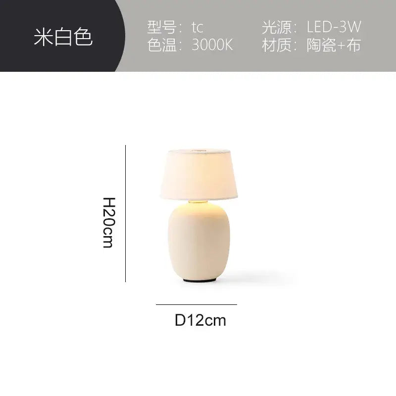 Glossy black ceramics table lamp with white shade for bedroom