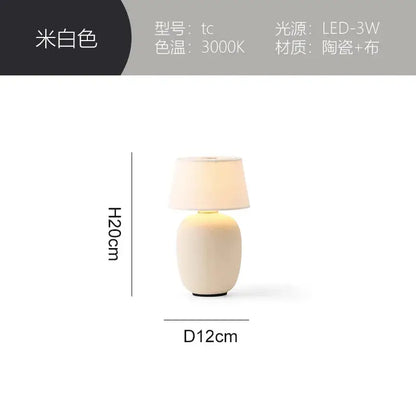 Glossy black ceramics table lamp with white shade for bedroom