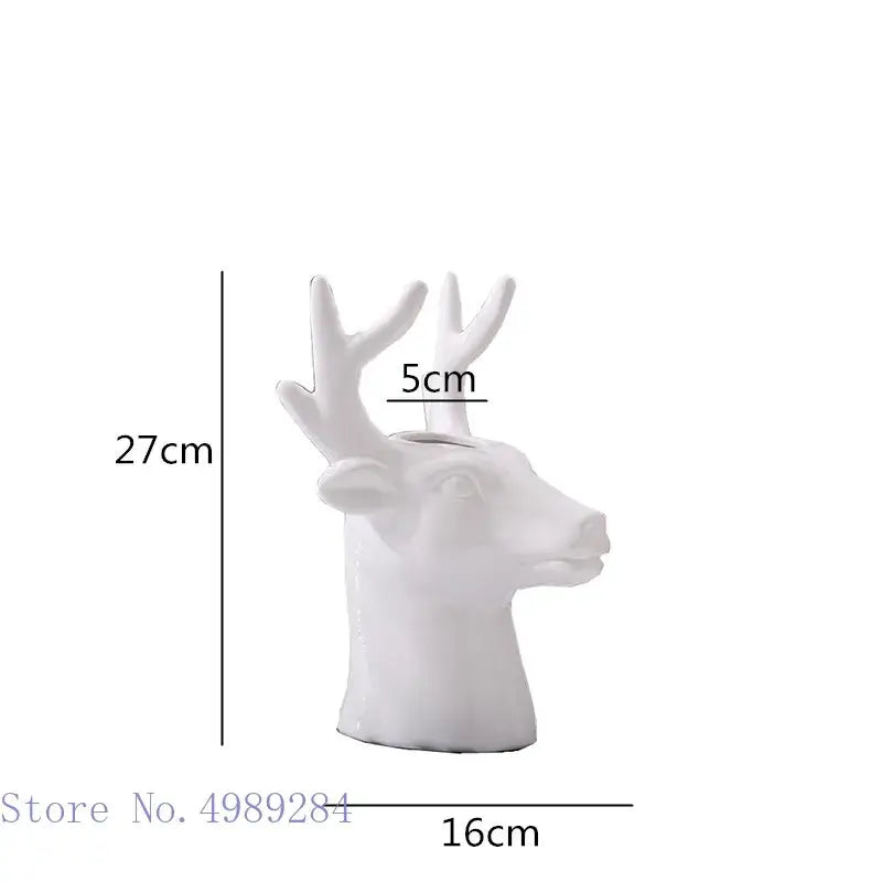 Glossy black deer head ceramic vase living room decor