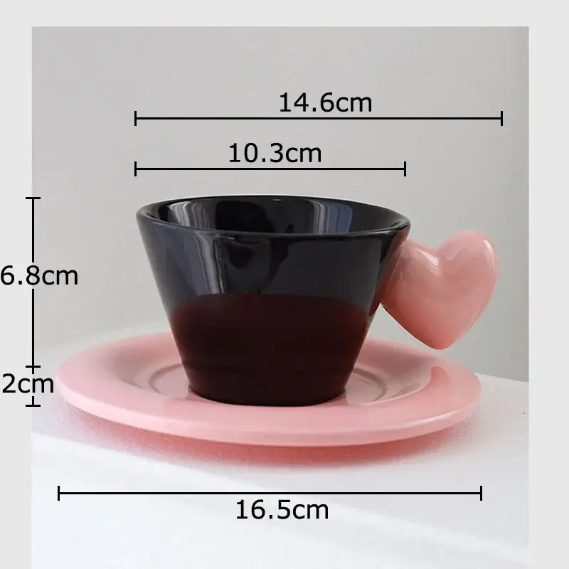 Glossy black heart shape lovers mug set dining room porcelain cup