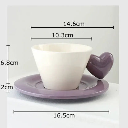 Glossy black heart shape lovers mug set dining room porcelain cup
