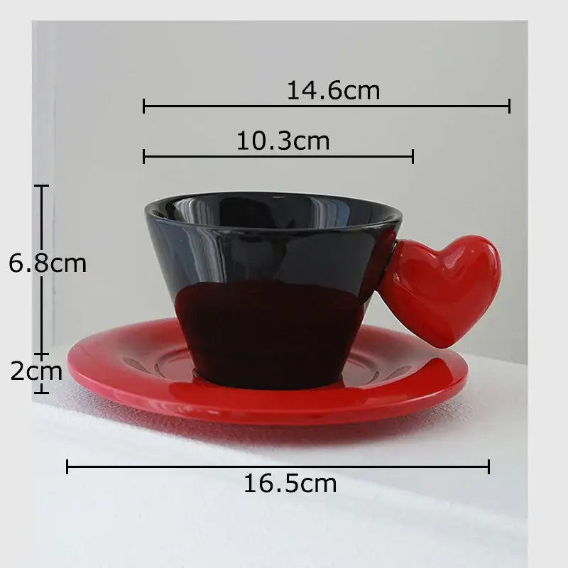Glossy black heart shape lovers mug set dining room porcelain cup
