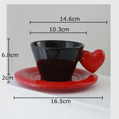 Glossy black heart shape lovers mug set dining room porcelain cup